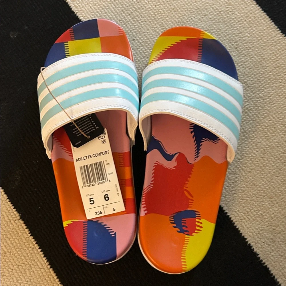 Adidas Colorful Striped Slide Sandals - Picture 1 of 4